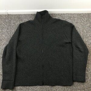 Vintage J Crew Sweater Lambswool Full Zip Charcoal Gray Mens XL Y2K